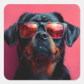 A cool rottweiler with sunglasses quadratischer aufkleber (Vorderseite)