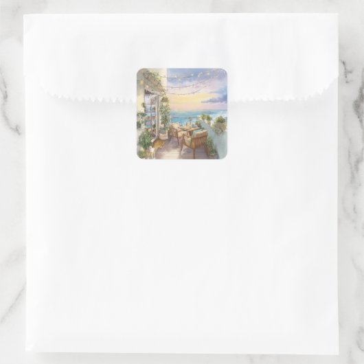 A Cosy Seaside Balcony Quadratischer Aufkleber (Tasche)