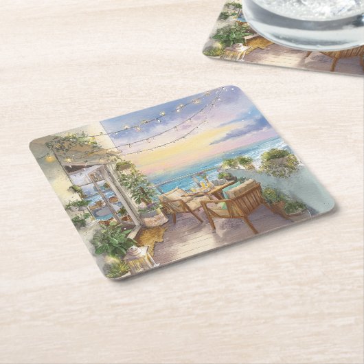 A Cosy Seaside Balcony Rechteckiger Pappuntersetzer (angewinkelt)