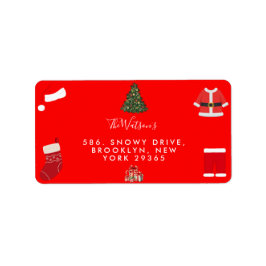 A Cozy Christmas Gathering Set on Warm Red Adressaufkleber