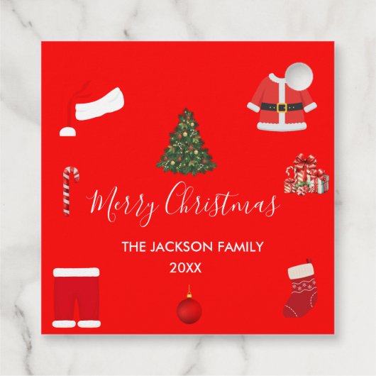 A Cozy Christmas Gathering Set on Warm Red Geschenkanhänger (Rückseite)