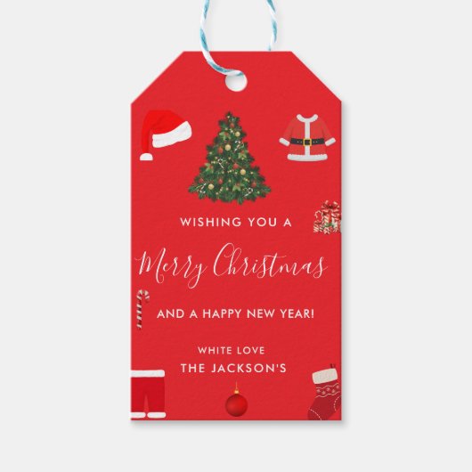 A Cozy Christmas Gathering Set on Warm Red Geschenkanhänger (Vorderseite)