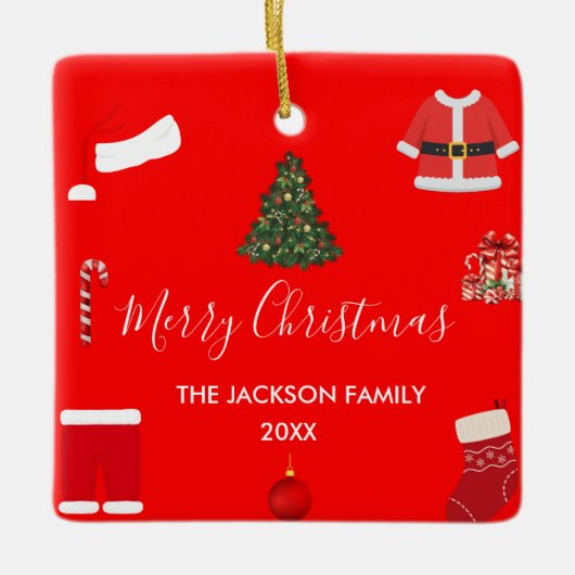 A Cozy Christmas Gathering Set on Warm Red Keramikornament (Vorderseite)