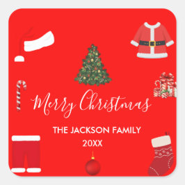 A Cozy Christmas Gathering Set on Warm Red Quadratischer Aufkleber