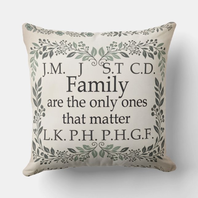 A cozy farmhouse-style family name chart cushion kissen (Rückseite)
