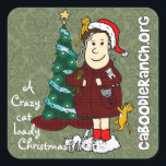 'A Crazy Cat Lady Christmas' Quadratischer Aufkleber<br><div class="desc">Die verrückte Katzenfrau ist zu Weihnachten bereit! Caboodle Ranch ist ein gemeinnütziges Rettungs-Heiligtum für Katzen in Florida. Weitere Informationen unter CaboodleRanch.org</div>