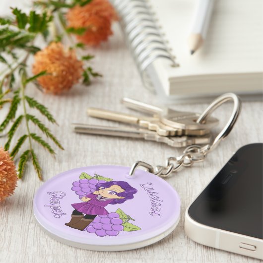 A Customize Key Chain with Cute Grape Chibi Schlüsselanhänger (Vorderseite rechts)