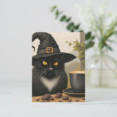 A Cute Black Witch Cat and a Coffee Postkarte (Stehend Vorderseite)