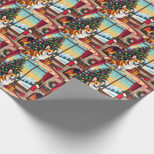 A Cute Festive Corgi Christmas Geschenkpapier (Ecke)