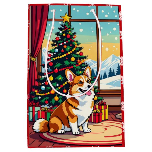A Cute Festive Corgi Christmas Mittlere Geschenktüte (Vorderseite)