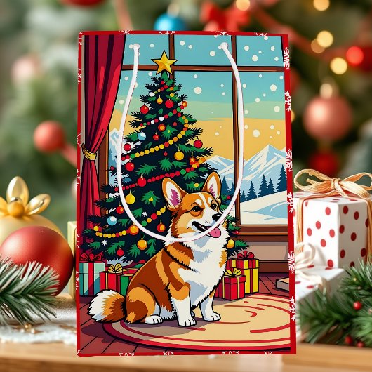 A Cute Festive Corgi Christmas Mittlere Geschenktüte