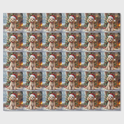 A Cute Festive Poodle Christmas Geschenkpapier (Flach)
