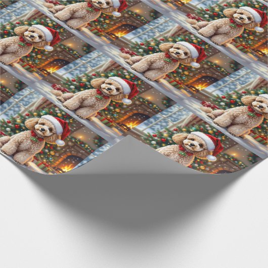 A Cute Festive Poodle Christmas Geschenkpapier (Ecke)