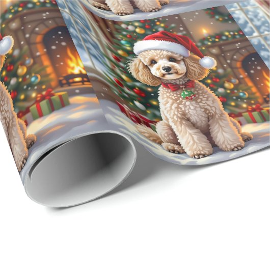 A Cute Festive Poodle Christmas Geschenkpapier (Rolleneckpunkt)