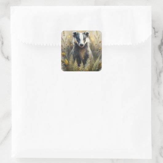 A Cute Forest Badger Quadratischer Aufkleber (Tasche)
