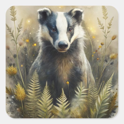 A Cute Forest Badger Quadratischer Aufkleber (Vorderseite)