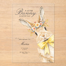 A cute little Floral Bunny Yellow Bow Baby Shower  Acryleinladungen
