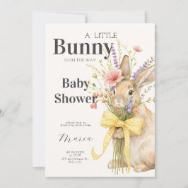 A cute little Floral Bunny Yellow Bow Baby Shower  Einladung