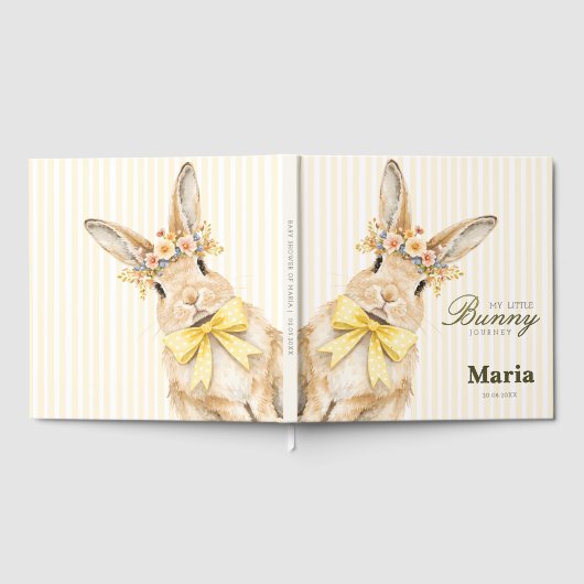 A cute little Floral Bunny Yellow Bow Baby Shower  Gästebuch (Voll)
