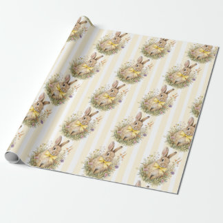 A cute little Floral Bunny Yellow Bow Baby Shower  Geschenkpapier