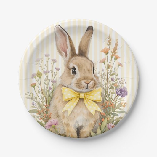 A cute little Floral Bunny Yellow Bow Baby Shower  Pappteller (Vorderseite)
