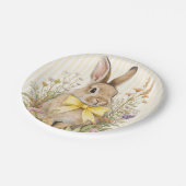 A cute little Floral Bunny Yellow Bow Baby Shower  Pappteller (Schrägansicht)
