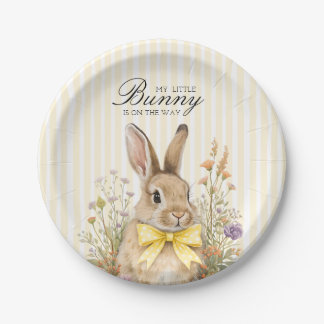 A cute little Floral Bunny Yellow Bow Baby Shower  Pappteller