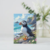 A Cute Puffin on the Sea Shore  Postkarte (Stehend Vorderseite)