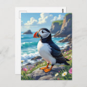 A Cute Puffin on the Sea Shore  Postkarte (Vorne/Hinten)