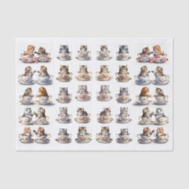 A Cute Set of Teacup Kitten (Left & Right Facing) Seidenpapier