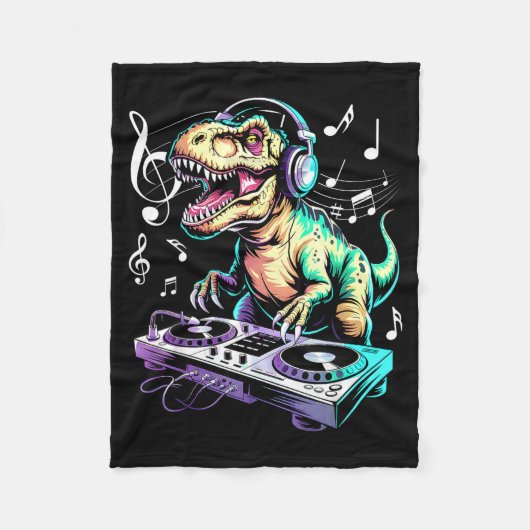 A Cute T-rex Playing Electronic Music Funny Dj Din Fleecedecke (Vorderseite)