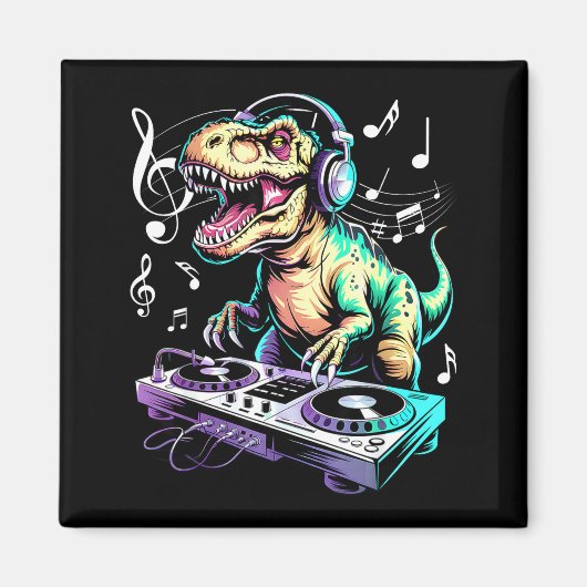 A Cute T-rex Playing Electronic Music Funny Dj Din Magnet (Vorne)