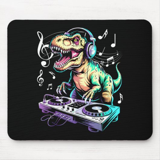 A Cute T-rex Playing Electronic Music Funny Dj Din Mousepad (Vorne)