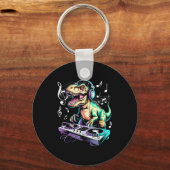 A Cute T-rex Playing Electronic Music Funny Dj Din Schlüsselanhänger (Vorderseite)