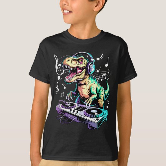 A Cute T-rex Playing Electronic Music Funny Dj Din T-Shirt (Vorderseite)