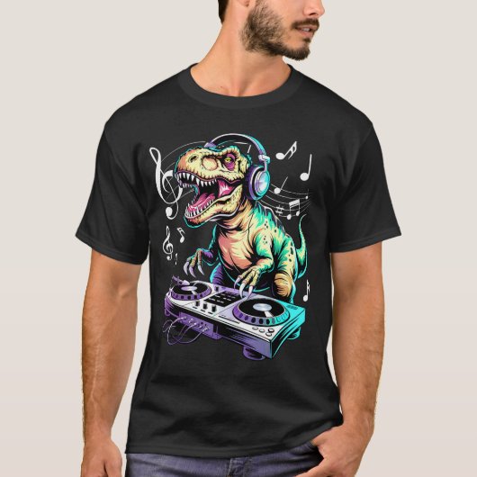A Cute T-rex Playing Electronic Music Funny Dj Din T-Shirt (Vorderseite)