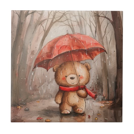 A Cute Teddy Bear in The Rain Fliese (Vorderseite)