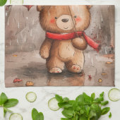 A Cute Teddy Bear in The Rain Geschirrtuch (Gefaltet)