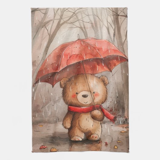A Cute Teddy Bear in The Rain Geschirrtuch (Vertikal)