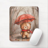 A Cute Teddy Bear in The Rain Mousepad (Mit Mouse)