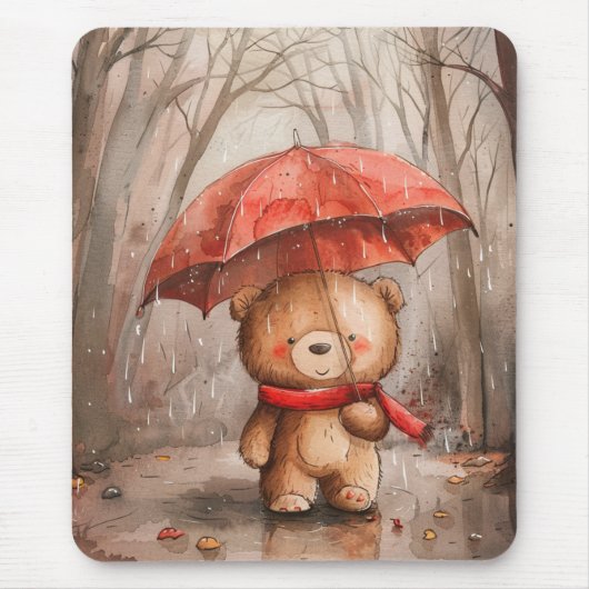 A Cute Teddy Bear in The Rain Mousepad (Vorne)