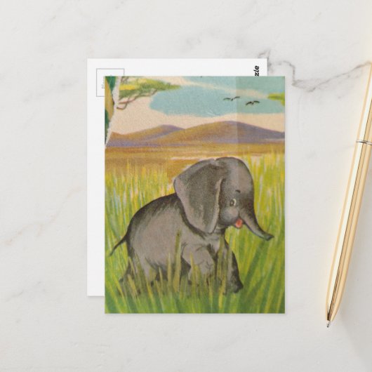 A Cute Vintage Baby Elephant Postkarte (Vorderseite/Rückseite Beispiel)