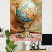 A decorative globe adorned with floral motifs poster (Heimbüro)
