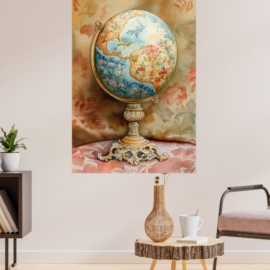 A decorative globe adorned with floral motifs poster (Wohnzimmer 3)