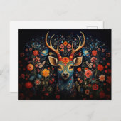 a deer surrounded by flowers in dark colors postkarte (Vorne/Hinten)
