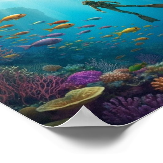 A diver discovers a castle in the reef poster (Ecke)