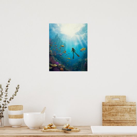 A diver discovers a castle in the reef poster (Küche)