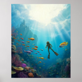 A diver discovers a castle in the reef poster