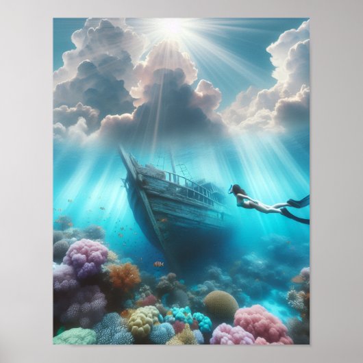 A diver finds a ship wrecked in the reef poster (Vorne)