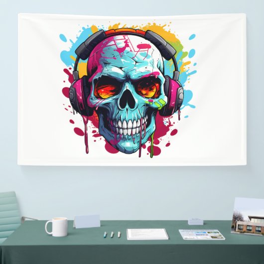 A DJ POP ART SKULL Acrylic Sign Banner (Messe)